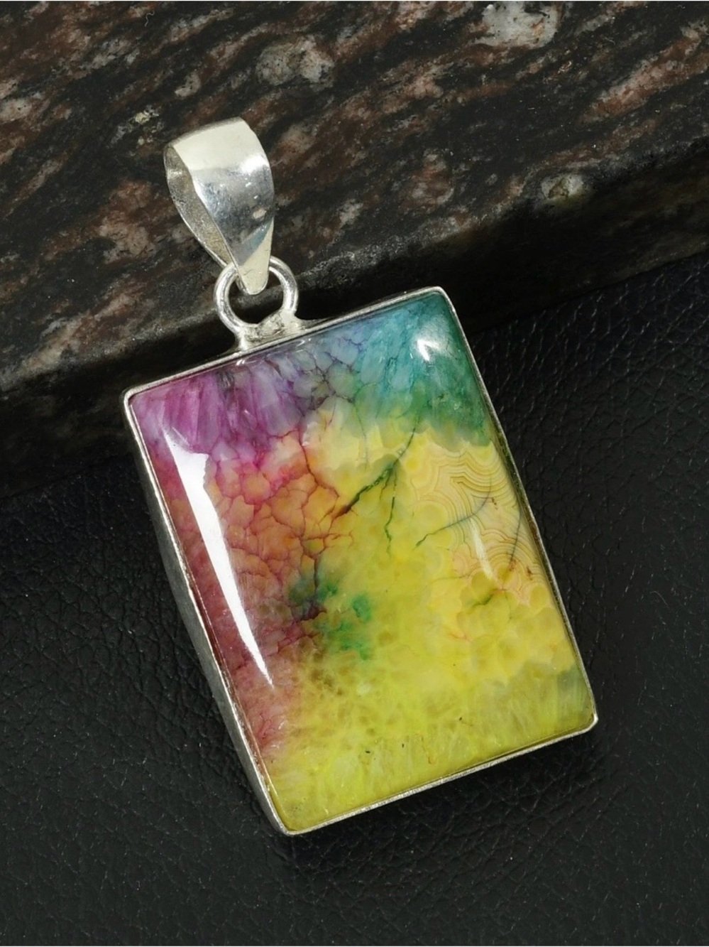 Rainbow Solar Quartz Gemstone Ethnic Handmade Pendant Necklace